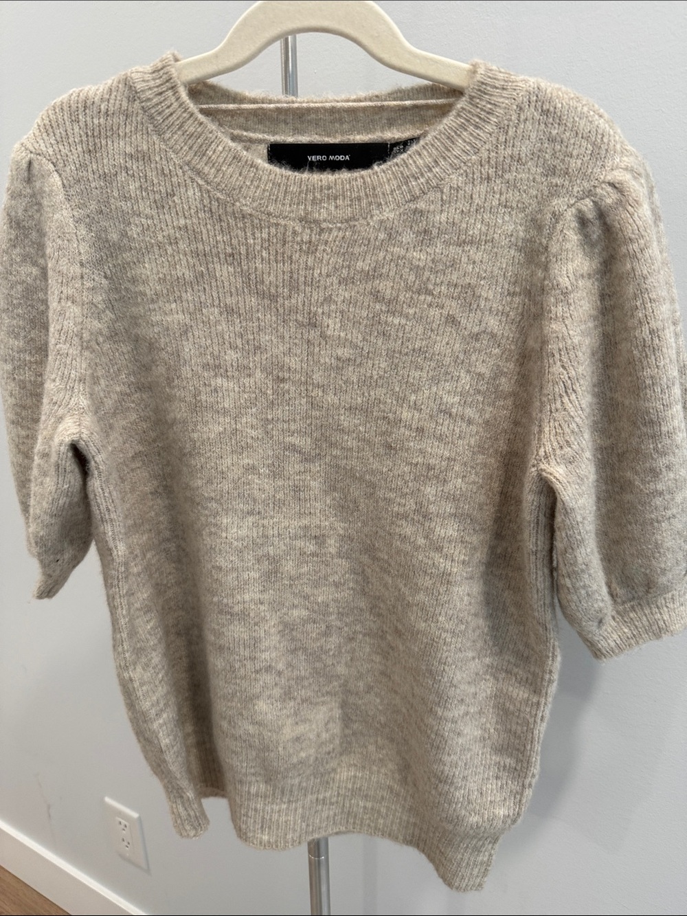 Vero Moda Heathered Cream Short Sleeve Crew Sweater XS
